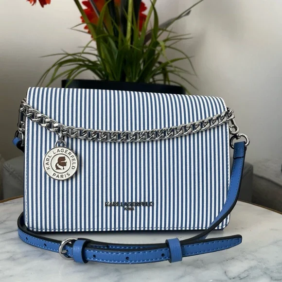 Karl Lagerfeld Blue and White Striped Crossbody Bag - Picture 2 of 5